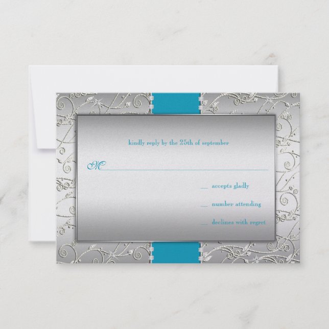Any Color Silver Swirl Wedding RSVP Card (Front)