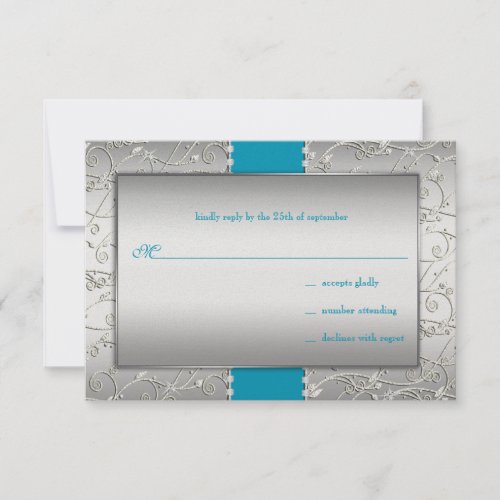 Any Color Silver Swirl Wedding RSVP Card