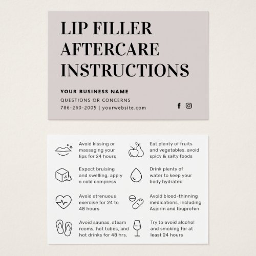 Any Color Simple Lip Filler Botox Aftercare Card
