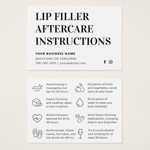 Any Color Simple Lip Filler Botox Aftercare Card