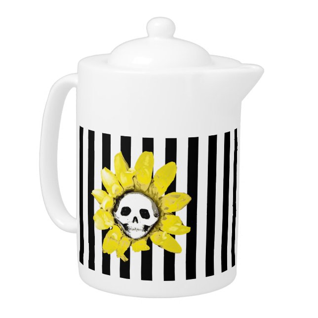 ANY COLOR! Skull Sunflower Teapot (Left)