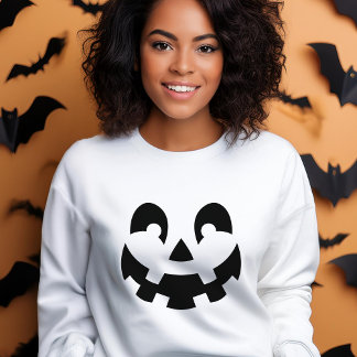 Any Color Smiling Halloween Pumpkin Face Shape Sweatshirt