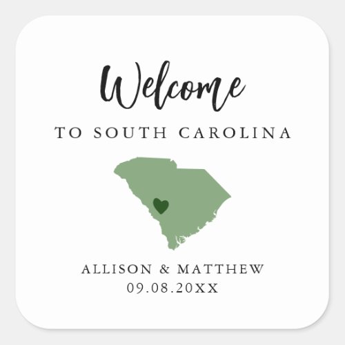 Any Color South Carolina Wedding Welcome Bag Square Sticker