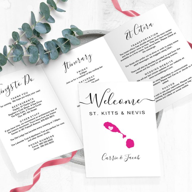 Any Color St. Kitts & Nevis Wedding Welcome Letter Tri-Fold Program (Saint Kitts and Nevis Wedding Welcome Letter and Itinerary
)