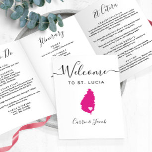 Any Color St. Lucia Map Wedding Welcome Itinerary Tri-Fold Program