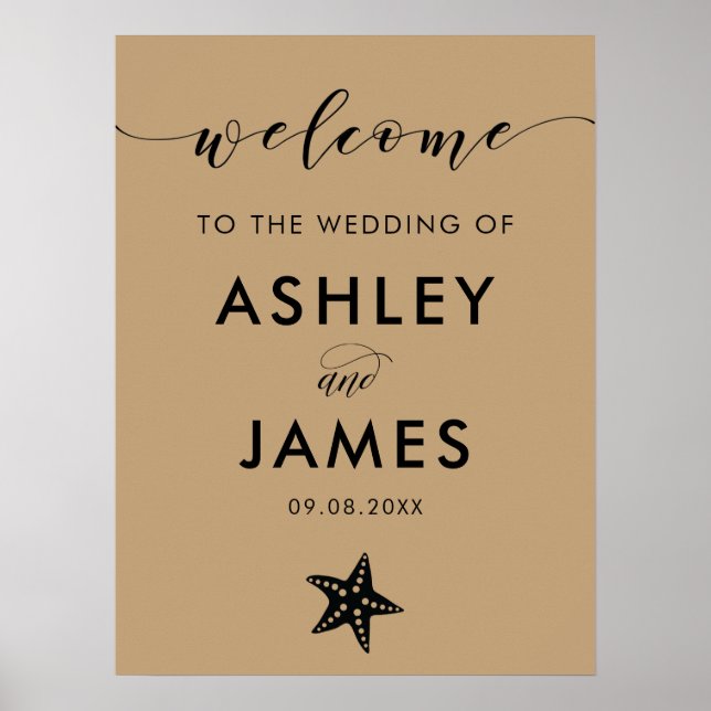 Any Color Starfish Wedding Welcome Sign (Front)