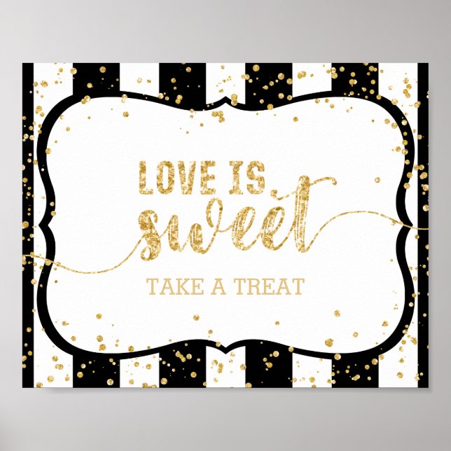 Any Color Stripes & Gold Confetti Love is Sweet Poster (Front)