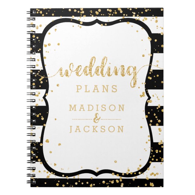 Any Color Stripes & Gold Confetti Wedding Planner Notebook (Front)