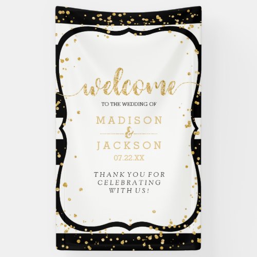 Any Color Stripes  Gold Confetti Wedding Welcome Banner