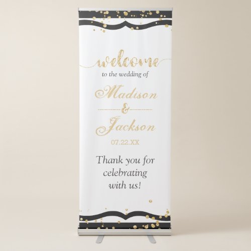 Any Color Stripes  Gold Confetti Wedding Welcome Retractable Banner