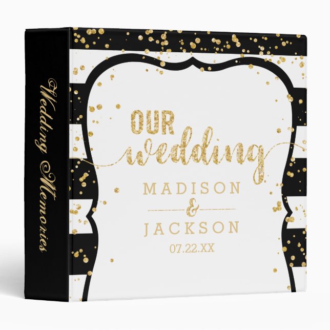 Any Color Stripes & Gold Wedding Photo Album Binder (Front/Spine)