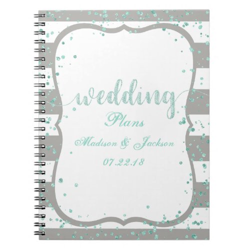 Any Color Stripes  Mint Confetti Wedding Planner Notebook