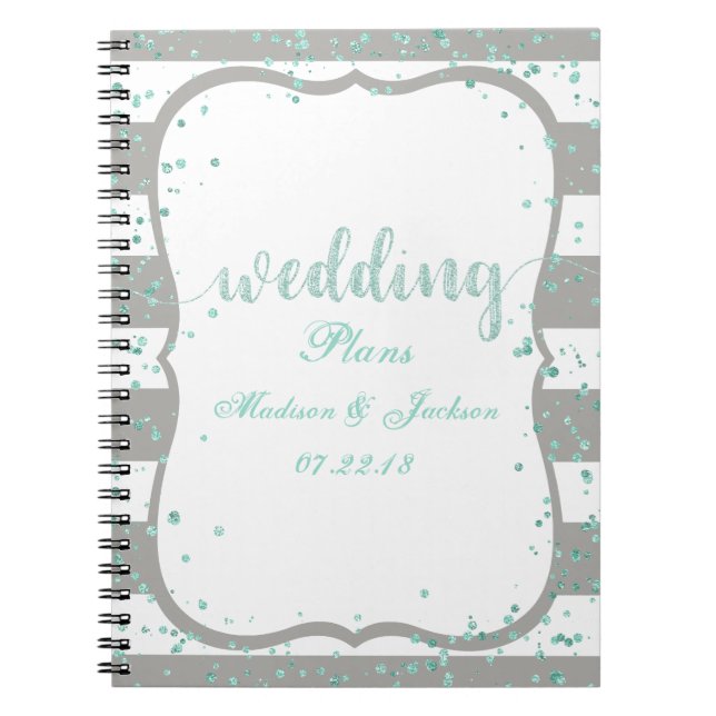 Any Color Stripes & Mint Confetti Wedding Planner Notebook (Front)