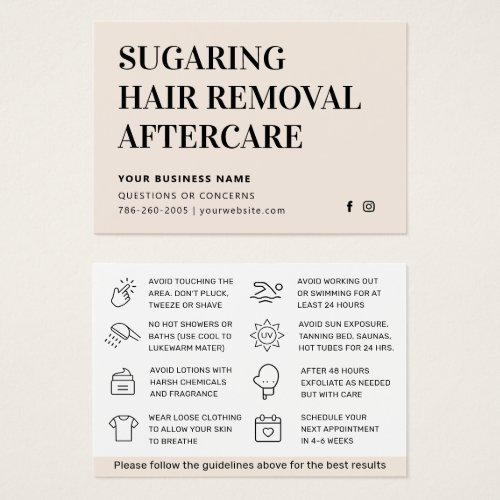 Any Color Sugaring Hair Removal Aftercare Card 