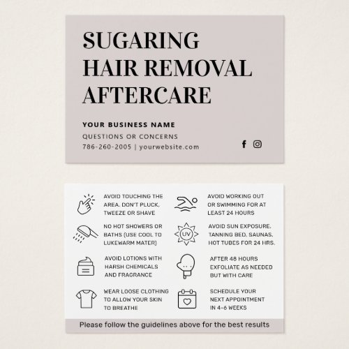 Any Color Sugaring Hair Removal Aftercare Card 