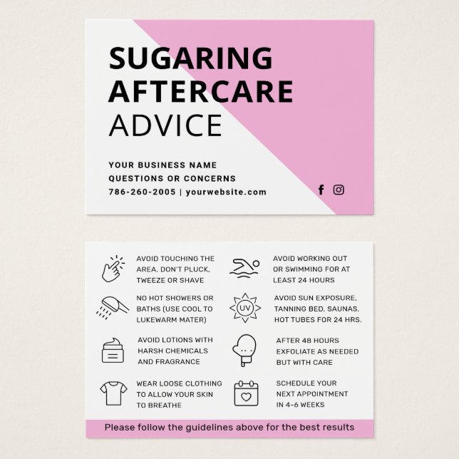 Any Color Sugaring Hair Removal Aftercare Card  (Front & Back)