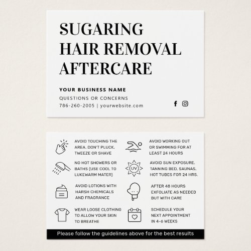 Any Color Sugaring Hair Removal Aftercare Card 