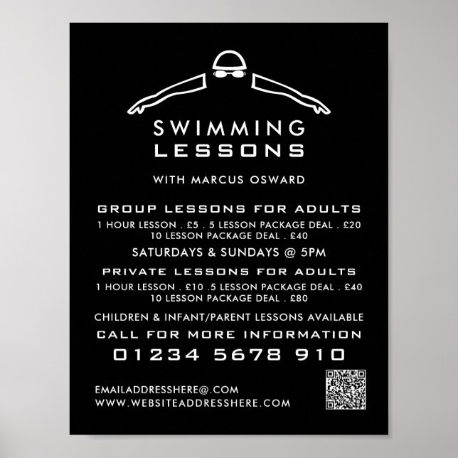 Any Color Swimmer Icon, Swimming Lesson Advert Poster (Front)