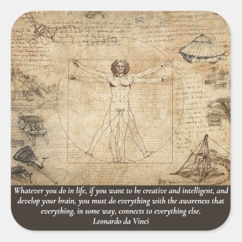 Any ColorText Vitruvian Man Leonardo da Vinci Art Square Sticker