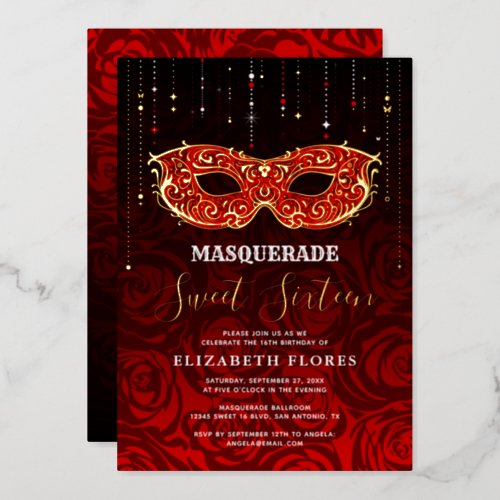 Any Color Theme Sweet 16 Masquerade Birthday Foil Invitation