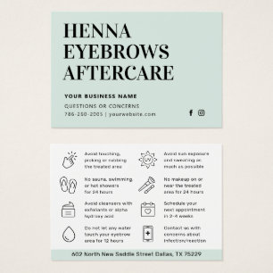 Any Color Tint Henna Brows Aftercare Card Advice