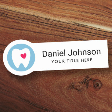 Any color tooth logo red heart dentist dental name tag