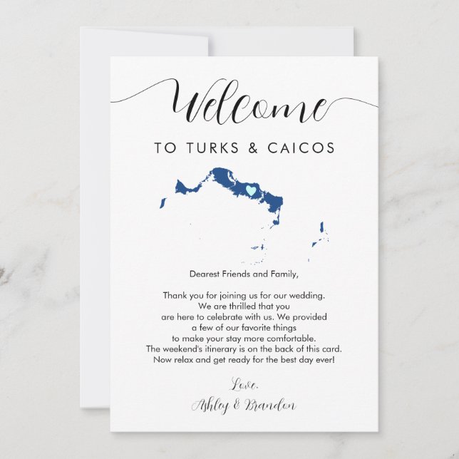 Any Color Turk & Caicos Wedding Welcome Itinerary (Front)