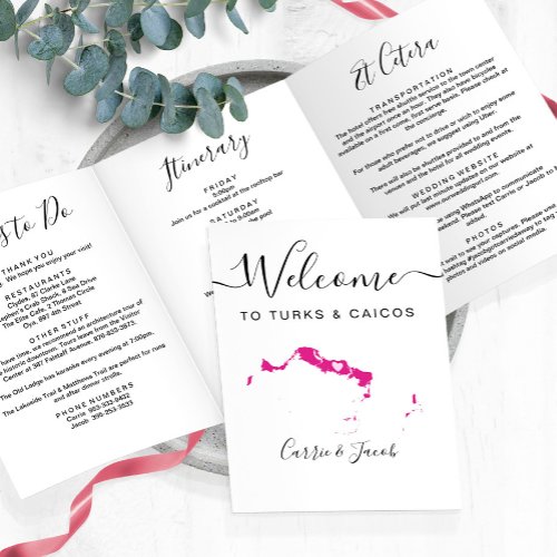 Any Color Turks  Caicos Wedding Welcome Itinerary Tri_Fold Program