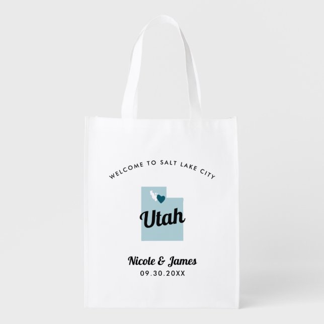 Any Color Utah Map Wedding Welcome Bag, Grocery Bag (Front)