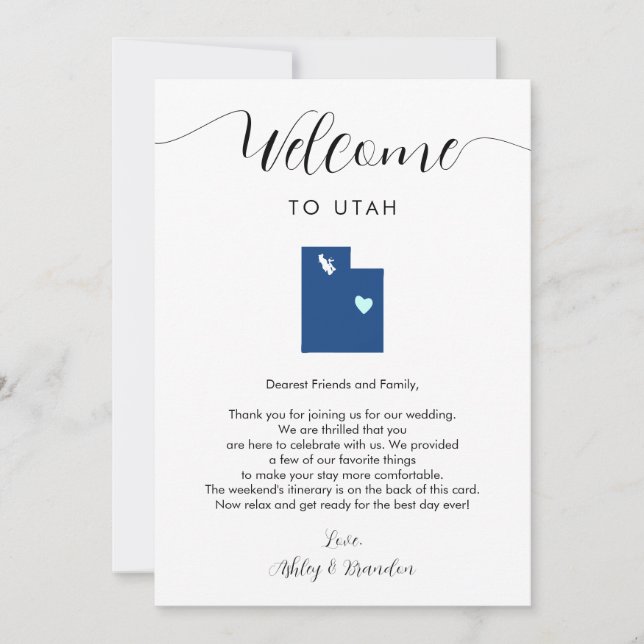 Any Color Utah Wedding Welcome Letter & Itinerary (Front)