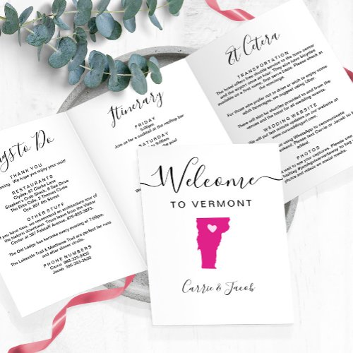 Any Color Vermont Map Wedding Welcome Itinerary Tri_Fold Program