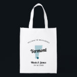 Any Color Vermont Wedding Welcome Bag, Grocery Bag<br><div class="desc">Wedding weekend welcome gift bag for out of town guests to your wedding, featuring image of Vermont. You may edit the colors for any part of this design, as well as move the heart to the location of your wedding. To change colors, click personalize and then "edit using the design...</div>