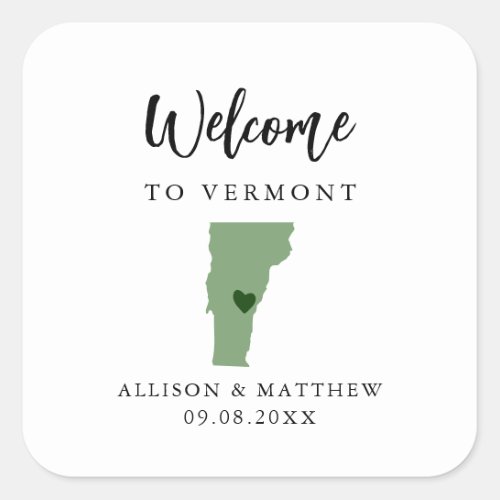 Any Color Vermont Wedding Welcome Bag Square Sticker