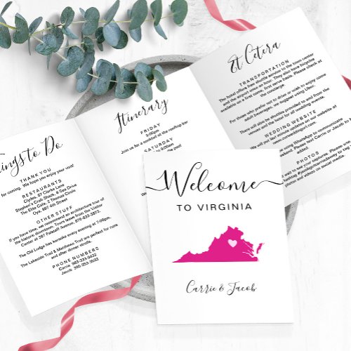 Any Color Virginia Map Wedding Welcome Itinerary Tri_Fold Program