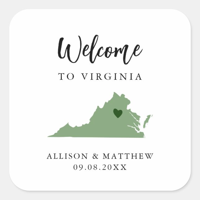 Any Color Virginia Wedding Welcome Bag Square Sticker (Front)