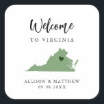 Any Color Virginia Wedding Welcome Bag Square Sticker<br><div class="desc">Wedding weekend welcome sticker for guests to your wedding, featuring image of Virginia. You may edit the colors for any part of this design, as well as move the heart to the location of your wedding. To change colors, click personalize and then "edit using the design tool." Select the element...</div>