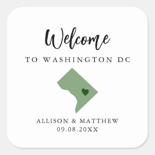 Any Color Washington DC Wedding Welcome Bag Square Sticker