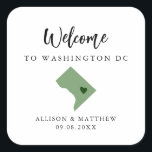 Any Color Washington DC Wedding Welcome Bag Square Sticker<br><div class="desc">Wedding weekend welcome sticker for guests to your wedding, featuring image of Washington DC. You may edit the colors for any part of this design, as well as move the heart to the location of your wedding. To change colors, click personalize and then "edit using the design tool." Select the...</div>