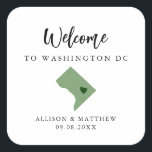 Any Color Washington DC Wedding Welcome Bag Square Sticker<br><div class="desc">Wedding weekend welcome sticker for guests to your wedding, featuring image of Washington DC. You may edit the colors for any part of this design, as well as move the heart to the location of your wedding. To change colors, click personalize and then "edit using the design tool." Select the...</div>