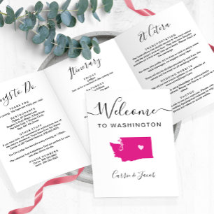 Any Color Washington Map Wedding Welcome Itinerary Tri-Fold Program