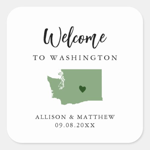 Any Color Washington State Wedding Welcome Bag Square Sticker