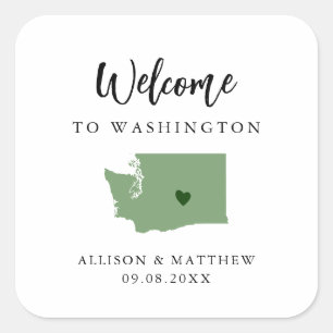 Any Color Washington State Wedding Welcome Bag Square Sticker