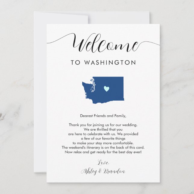 Any Color Washington Wedding Welcome Itinerary (Front)