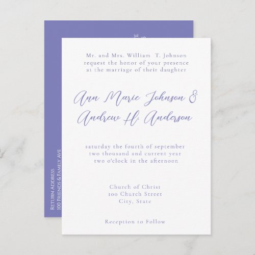 Any Color Wedding Periwinkle Blue Invitation