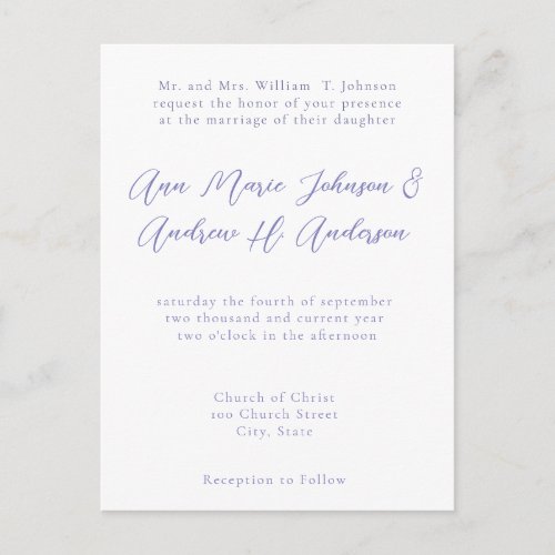 Any Color Wedding Periwinkle Blue Invitation