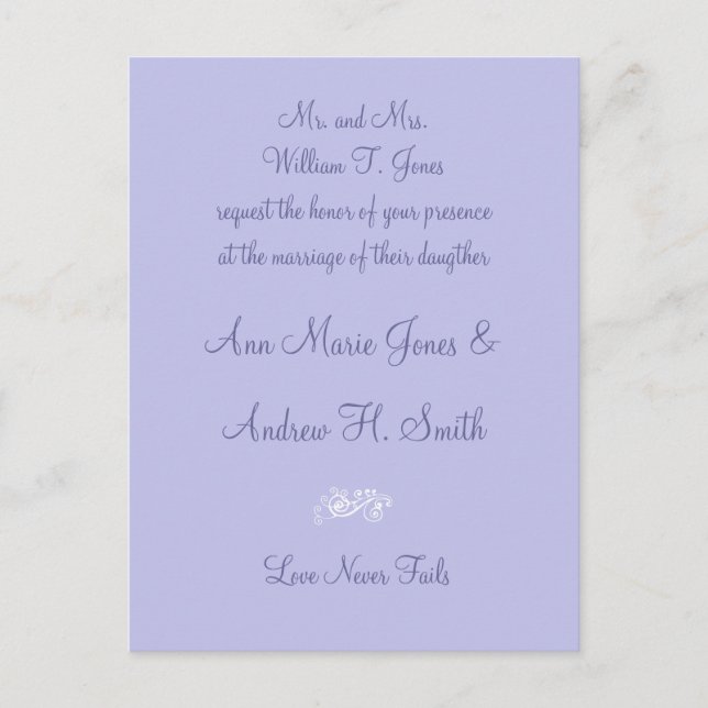 Any Color Wedding Periwinkle Blue Invitation Postcard (Front)