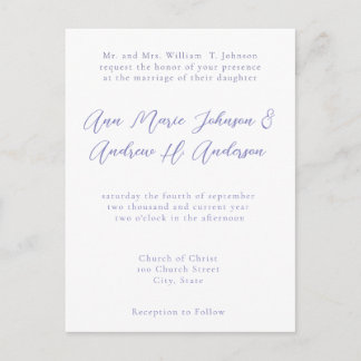 Any Color Wedding Periwinkle Blue Invitation Postcard
