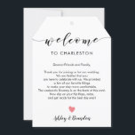 Any Color Wedding Welcome Tag, Letter Itinerary<br><div class="desc">This modern and elegant card / gift tag is the perfect addition to your hotel welcome bags. Enter the main events and a customized note to help your guests navigate the weekend. The extra large size allows you to enter all the information you need, then just tie to the handles...</div>