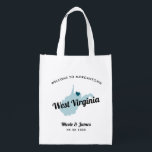 Any Color West Virginia Map Wedding Welcome Bag, Grocery Bag<br><div class="desc">Wedding weekend welcome gift bag for out of town guests to your wedding, featuring image of West Virginia. You may edit the colors for any part of this design, as well as move the heart to the location of your wedding. To change colors, click personalize and then "edit using the...</div>