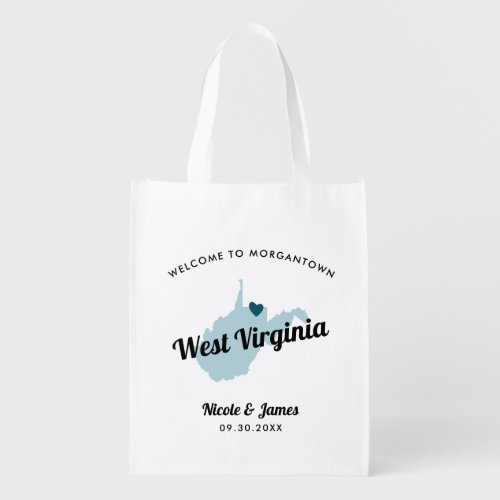 Any Color West Virginia Map Wedding Welcome Bag Grocery Bag